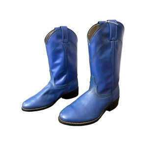 🤠 Laredo Women’s Blue Leather‎ Roper Cowboy Boots Size 6 Round Toe Western 🤠